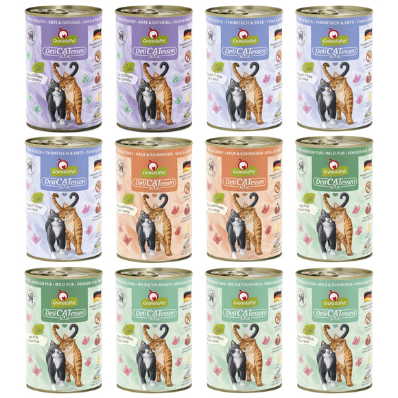 GranataPet DeliCatessen Wet Cat Food Set – Grain-Free, 12x400g, Mixed Five Flavors