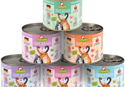 GranataPet DeliCatessen Grain-Free Wet Cat Food – 6 Flavors Variety Pack, 6x200g Cans