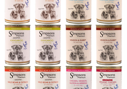 Simpsons Premium Wet Dog Food Set – Grain-Free Mixed Flavors, 12 x 400g Cans