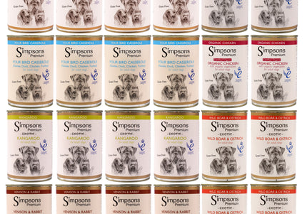 Simpsons Premium Wet Dog Food Set – Grain-Free Assorted Flavors, 24 x 400g Cans