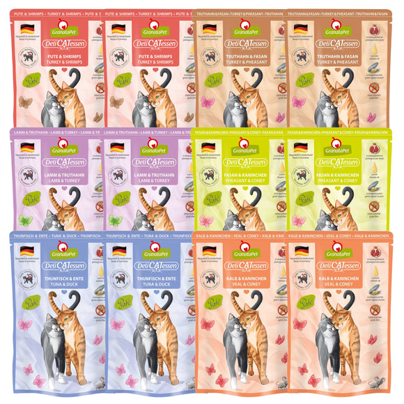 GranataPet DeliCatessen Grain-Free Wet Cat Food Pouches – 12x85g, 6 Flavors, Set of 2