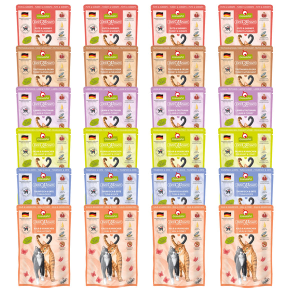 GranataPet DeliCatessen Wet Cat Food Sachet Set – Grain-Free, 6 Flavors, 24x85g, Pack of 2