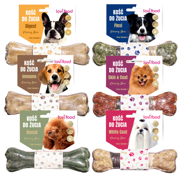 Lovi Food Chewing Bone Set – Functional 17cm Long Bones, 6 Pack, 115g Each